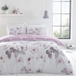 Catherine Lansfield Bedding Scatter Butterfly King Duvet Cover Set with Pillowcases Heather