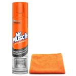 Mr Muscle Oven Cleaner Spray (300 ML)- Oven BBQ Cleaner Degreaser- for Tough Grease, Grime with Ultra Absorbent Microfibre Cleaning Cloth