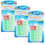 Wisdom Clean Between Pro Interdental Brushes Medium Green – 3 Packs of 30 (Total 90 Brushes) – Dentist Recommended Floss Alternative for Plaque Removal & Gum Health