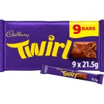 Cadbury Twirl Milk Chocolate Bar, The Classic Creamy Taste, Multipack of Single Bars 21.5 g (Pack of 9)