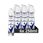 Sure Women Nonstop Protection Invisible Aqua Deodorant Body Spray Antiperspirant with body heat activated technology & white mark protection for 72 hour odour and sweat protection 250 ml, Pack of 6