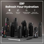Ion8 Sports Water Bottle, 750 ml/24 oz, Leak Proof, Easy to Open, Secure Lock, Dishwasher Safe, BPA Free, Flip Cover, Carry Handle, Soft Touch Contoured Grip, Easy Clean, Odour Free, Black - Image 3